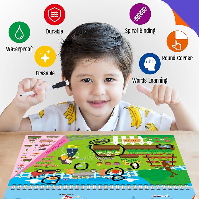 SpriteGru Search & Find Book, 30 Different Themes 32 Pages Activities Book, Montessori Learning Toy Educational Game Autism Sensory Toys for Preschool Girls and Boys Ages 3, 4, 5, 6