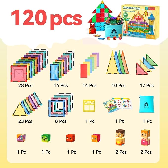 VigorFun Magnetic Tiles Building Toys Set with 8 Magnetic Blocks for Kids | STEM Construction Kit, Educational Sensory Magnetic Toys Gifts for Ages 3-5 4-8 Toddler Boys Girls Learning Classroom