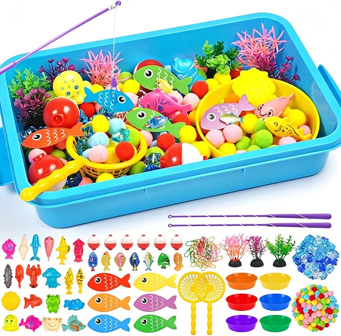 Cinrobiye 233 Pcs Fishing Theme Bin Fillers Set with Storage Box, Ocean Fish Activity Materials, Tropical Fish Cards and Accessories for Classroom Activities, Home Projects and Theme Displays