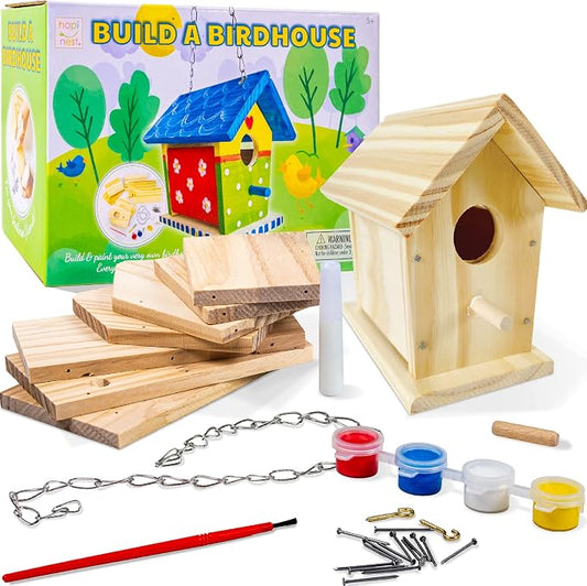 Hapinest Wooden Bird Houses to Paint and Build, Birdhouse Kit for Kids, Wood Painting Building Projects Fun Activities Arts and Crafts for Kids Ages 6-8 Girls Boys, DIY Bird House Kit 5-12 Years & Up