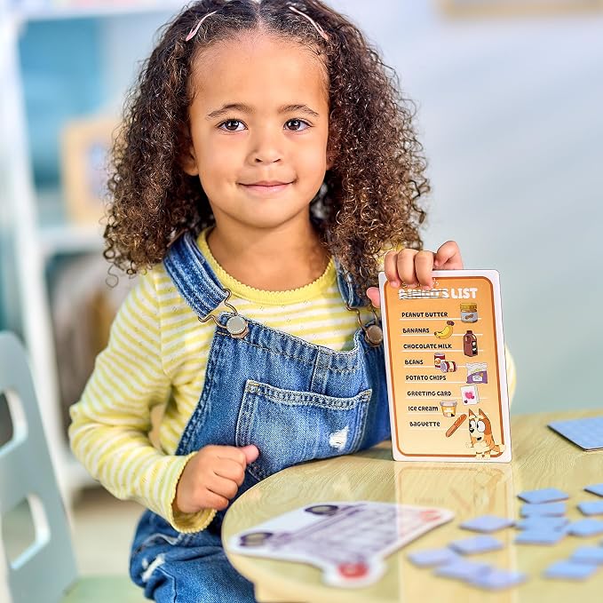 Bluey Shopping List Game, Memory & Matching Supermarket Game | Race to fill trolley with Bluey, Bingo, Bandit & Chilli, 2-4 players; family game for kids ages 3+