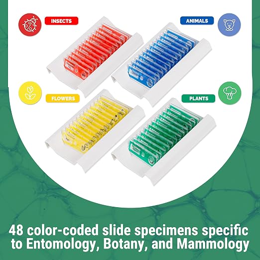 AmScope PS-4P12X1 General Biology Plastic Slides with 48 Specimen and 48 | 48 prepared microscope slides ideal
