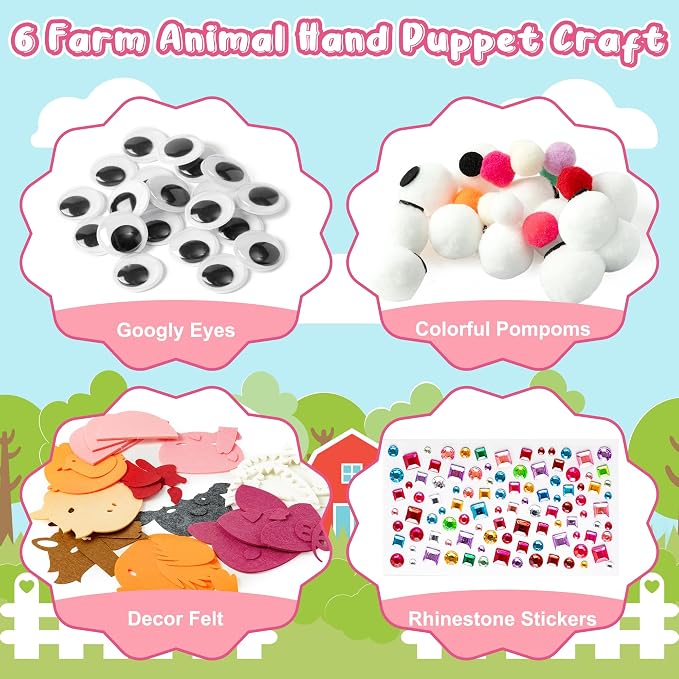 WATINC Hand Puppet Making Kit, Felt Sock Puppet Toys for Kids (Farm A) | 6 Styles, Make Your Own Storytelling & Role Play Crafts, Creative Group Activity, Party Favors & Gifts for Kids Ages 4-8