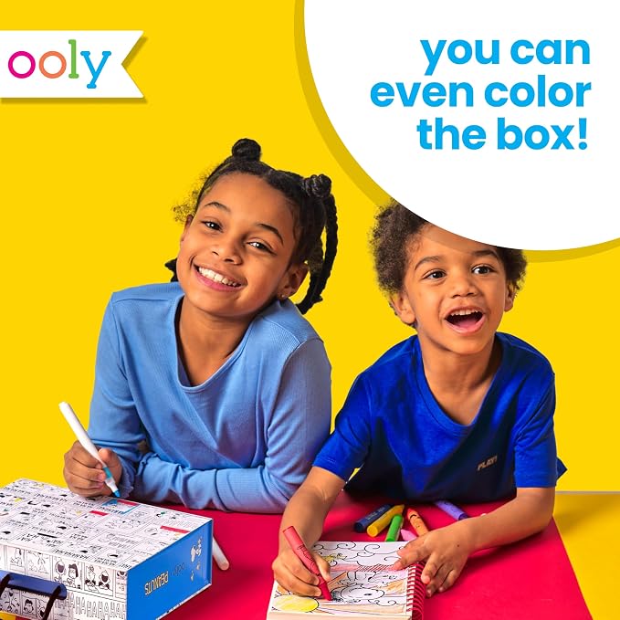 Ooly Peanuts Officially Licensed Snoopy Coloring Activity Kit, 21 Piece | Ages 3+, Peanuts, 8 Washable Markers, 8 Jumbo Crayons, 40 Drawing Sheets, 4 Sticker Activities, and Travel Box