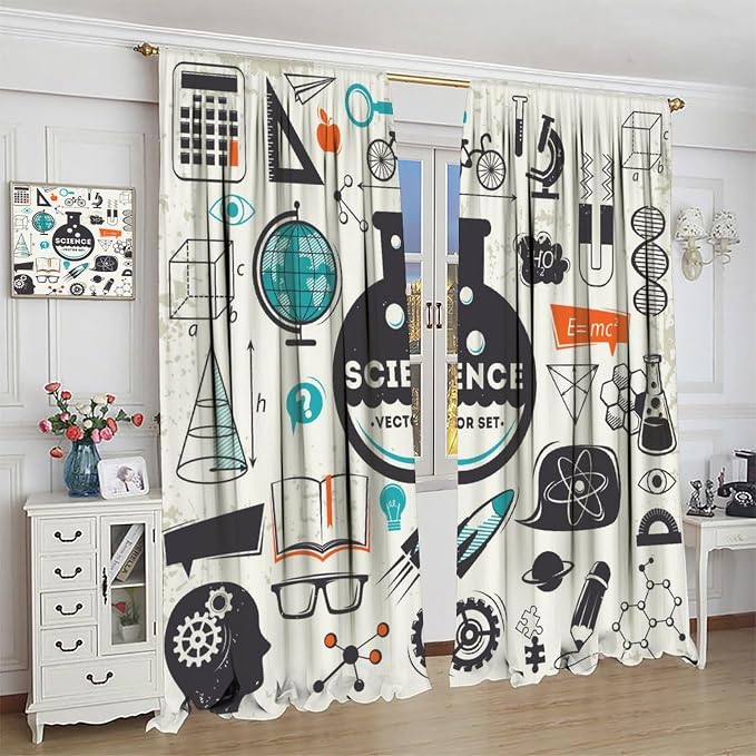 Science Bedroom Curtains, Chemistry Science Pharmacy Research Blackout Rod Pocket Window Drapes for Childs Girls Boys Bedroom Living Room Home Set 2 Panels,63x63 Inches, Style-6