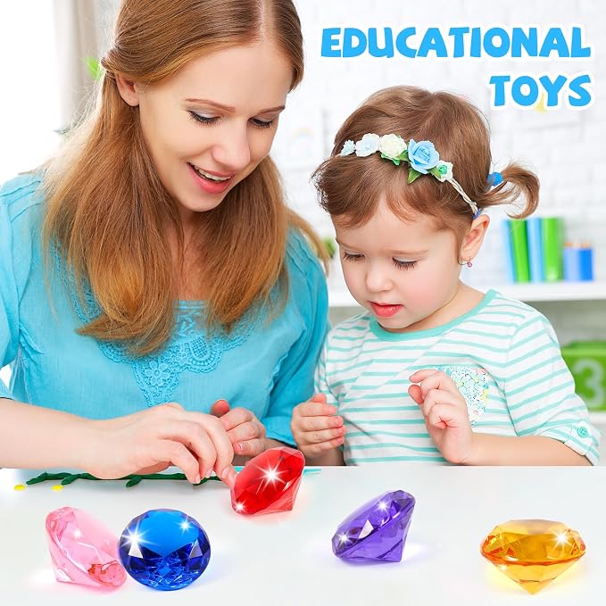 Niceup 52PCS Kids Gems Diamond Toys 1.57in Treasure Jewels Pool Diving Swimming Game Toy Crystal Acrylic Plastic Gemstones for Pirate Mermaid Princess Party Favors Decor