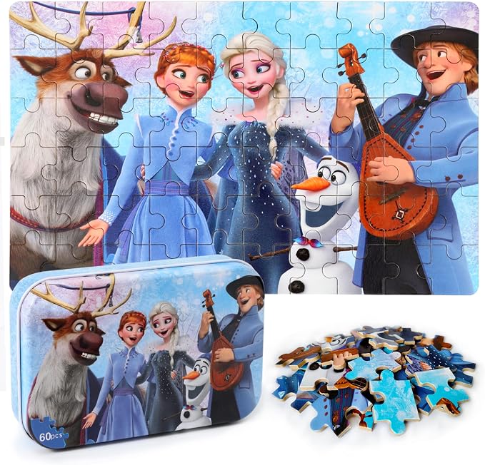 MZZOTOY Puzzles for Kids Ages 4-8, 60 Pieces Puzzles for Kids Ages 3-5 in a Metal Box Girls and Boys Learning Educational Jigsaw Puzzle Toys Gifts