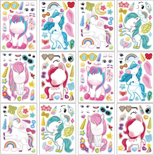 24 Sheets Make a Face Unicorns Stickers for Girls Kids Party Favors | Make Your Own Unicorns Stickers Birthday Decorations Supplies, Toddlers Crafts Activities Gifts Goodie Bags Stuffers Games