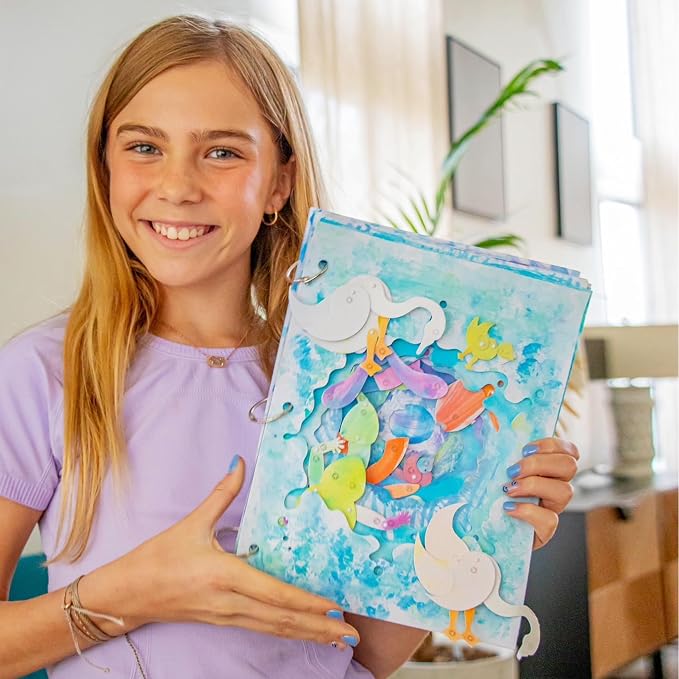 EyeConnect Crafts Pond 3D Tunnel Book – Hands-on Stationery Craft Kit | Build, paint, create a unique pop-in book with 12 posable animals! Screen-free STEAM activity, gift. No tools/glue needed, 8+