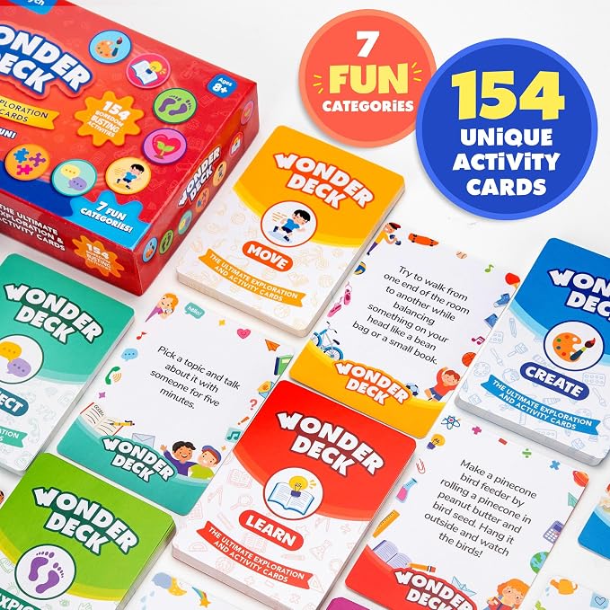 WonderDeck - Educational Card Game with 154 Independent Play Ideas for Kids | Educational Card Deck | STEM - Science, Creative Arts & Movement Play | Gift for Boys & Girls | Boredom Buster