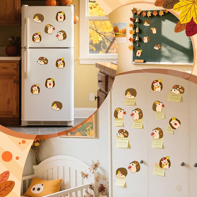 Haooryx DIY Fall Hedgehog Magnet Craft Kit - 30 Set Make Your Own Hedgehog Decoration Autumn Sticker Craft for School Activity Class Art Project Supply Home Refrigerator Class Bulletin Board Decor