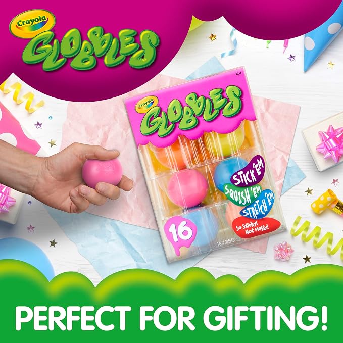 Crayola Globbles Squish Toys (16ct), Sticky Stress Ball for Adults & Kids, Squishy Balls, Calming Sensory Gift for Stress Relief