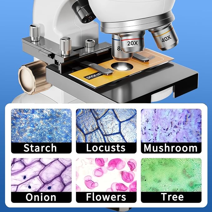 Microscope for Kids, Double Tube Double Mirror Microscope Kit LED 400X-1600X Magnification Kids Science Toys, Microscope Slides with Specimens for Kids,Students Microscope STEM Kit