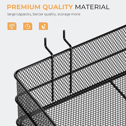 INCLY 4 Pack Upgrade Pegboard Baskets, 4 Sizes Square Metal Mesh Basket | Peg Board Organizer Accessories, For Garage Craft Room Office Kitchen, Pegboard Baskets and Bins