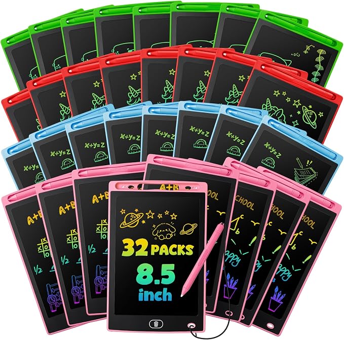 32 Pack LCD Writing Tablet for Kids, Erasable and Reusable Toddler Doodle Board in 8.5 inch, Ideal Educational Drawing Pad for Learning Toy for Ages 3-8 Gifts for Girls Boys