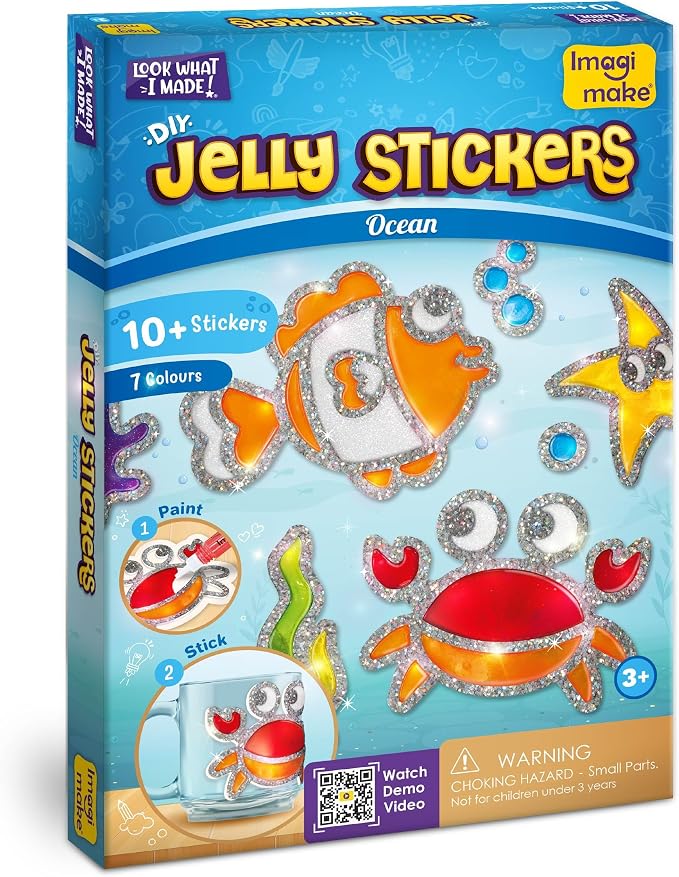 Imagimake DIY Jelly Stickers - Ocean, 10 Stickers, Low-Mess Art Kit | Paint, Peel & Stick Painting Activity, Ocean Crafts for Kids, Birthday Gift for Boys & Girls Ages 3,4,5,6,7 Years Old