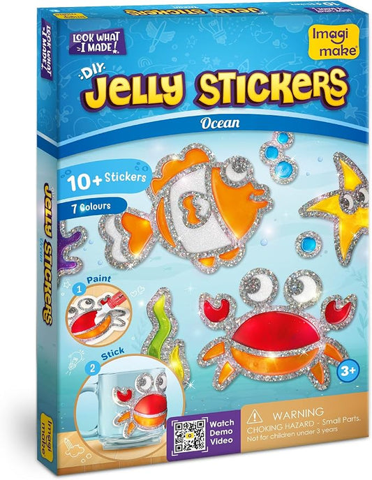 Imagimake DIY Jelly Stickers - Ocean, 10 Stickers, Low-Mess Art Kit | Paint, Peel & Stick Painting Activity, Ocean Crafts for Kids, Birthday Gift for Boys & Girls Ages 3,4,5,6,7 Years Old