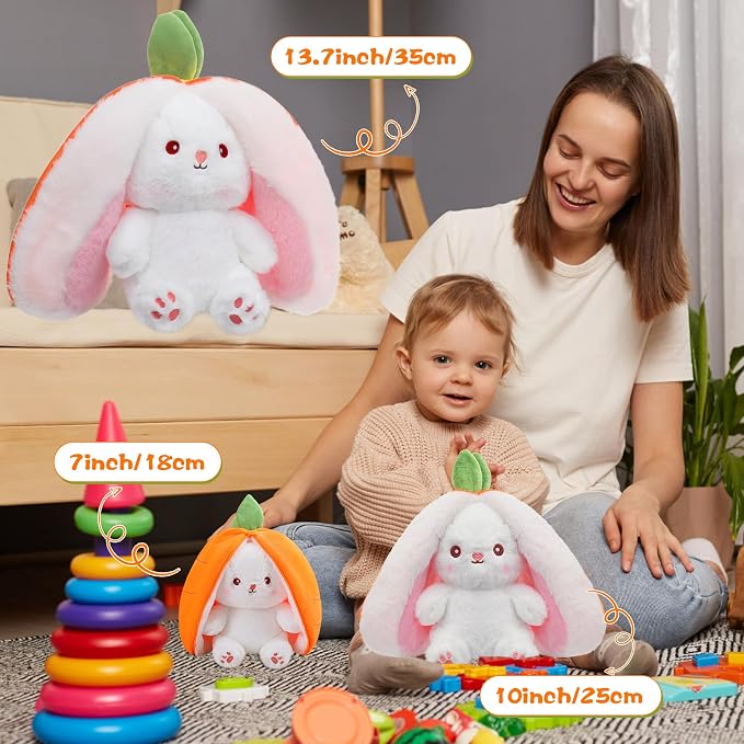 MIAODAM 13.7 inch Easter Bunny Stuffed Animal, Kawaii Squishy Cute Easter Bunny Plush Turn Into Rabbit Fruit Doll Carrot Strawberry Pillow, Plushies Funny Bunny Toy for Baby | Cute Funny Plushies Toy for Kids, Ideal Easter & All Holiday Gift for Boys &...