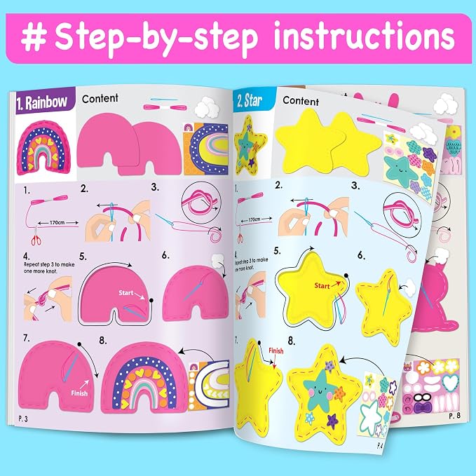 EZCRA Unicorn Sewing Kit for Kids Ages 4-8 - 4 Beginner Projects | Sewing Craft Kit for Girls. 4 Easy DIY Projects with Felt Stickers. No Mess Arts and Crafts Gift for Girls.