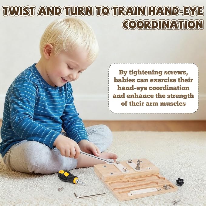 Busy Board,Montessori Screwdriver Board for Kids,Montessori Fine Motor Skills Toy, Screwd Tool Set, Sensory Toy for Toddlers,Educational Activity Set for Educational Preschool Gift for Boys