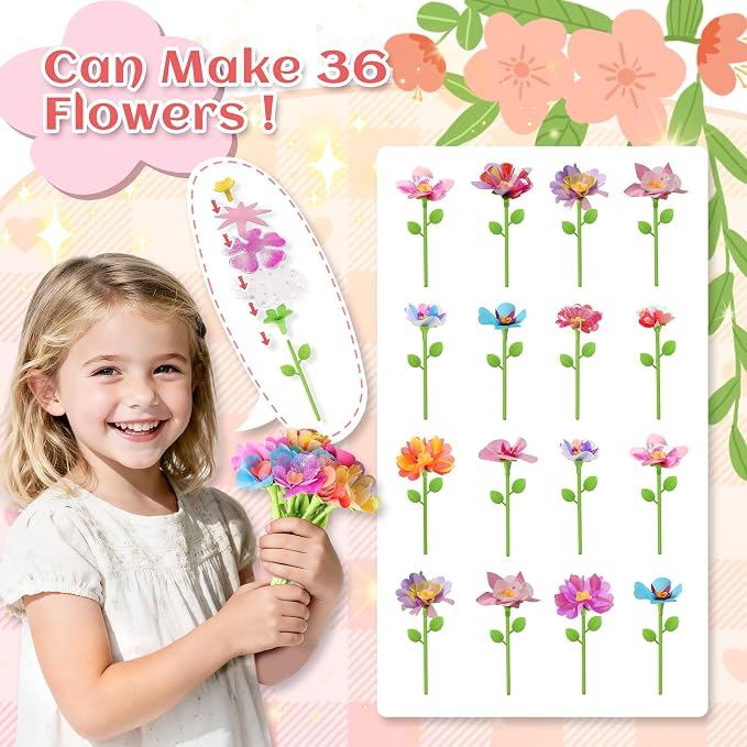 Kufanda DIY Fabric Flower Bouquets Toys Accessories Can Make 36 Flowers, DIY Arts & Crafts Toy Parts
