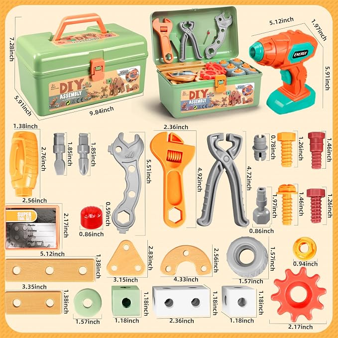 VEAIS Kids Tool Set with Drill,148Pcs Tool Set with Toolbox,STEM Montessori Toys for 3 4 5 Year Old,Pretend Play Kid Toy,Educational Construction Toy for 3-5 Year Old Boy Girl,Birthday Gift for Kids