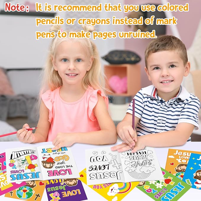 24Pcs Jesus Loves You Coloring Books Religious DIY Color-in Pages | Bible Drawing Booklet Bulk, Christian Artwork, Holiday Activity, Sunday School Supplies, Classroom Rewards, Gift, for Kids