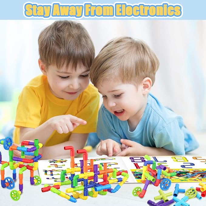 250 Pcs Tubular Pipes & Spout STEAM Interlocking Educational Building Blocks Set, Kids Tube Locks Construction Set with Storage Box, Idea Book, Preschool Educational Toy Gift for Toddlers Age 3+