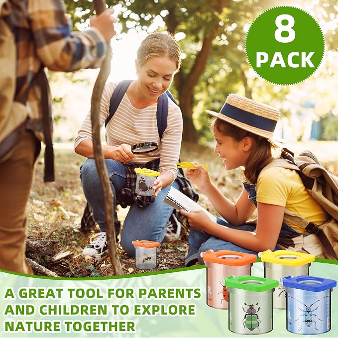 Halloscume 8 Pack Bug Catcher for Kids Bug Viewer with Tweezers Magnifying Insect Observation Containers Cage Jar for Science Nature Exploration Collecting Kit