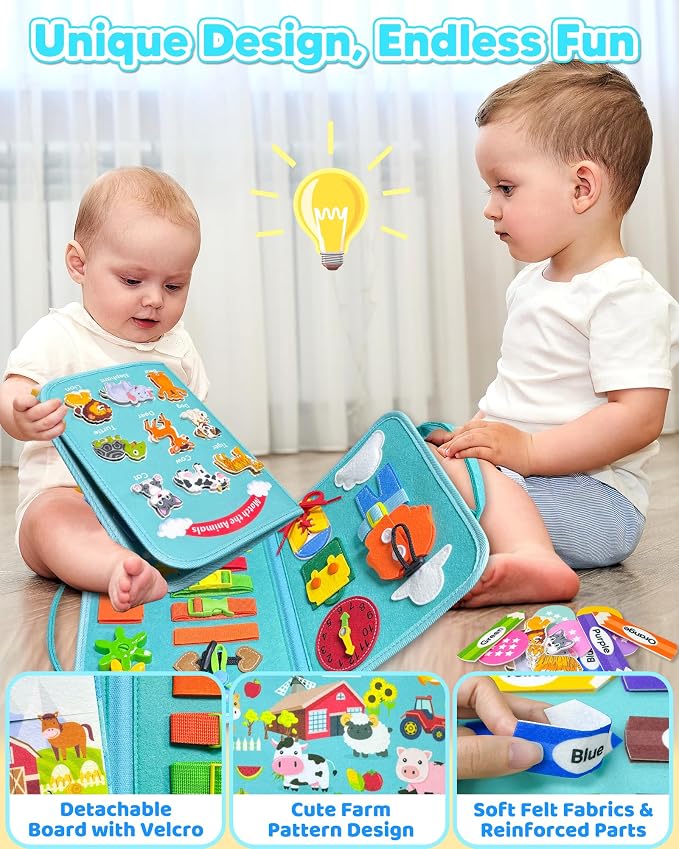 Walenty Busy Board Montessori Toys for Toddler Boy Girl Birthday Gifts | Busy Book for Toddlers, Learning Educational Toy, Airplane Car Travel Toy, Fine Motor Skills Sensory Toys, Toddler Activities