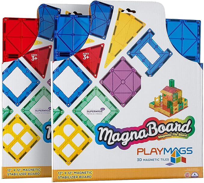Playmags Super Durable Building Stabilizer Tile with Carrying Handle for Easy Play, 12 x 12. Great add on to All Magnet Tiles Sets Works with All Leading Brands (1 Pack - Colors May Vary)