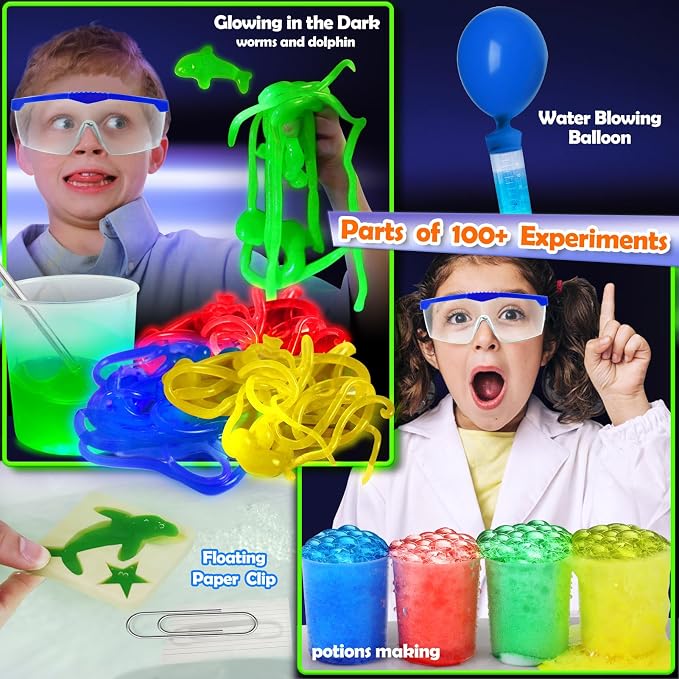 UNGLINGA 100+ Science Lab Experiments Kit for Kids | S.T.E.M Project Activities Educational Birthday Toys Gifts for Boys Girls, Chemistry Set, Gems Dig, Volcano, Glowing Worms