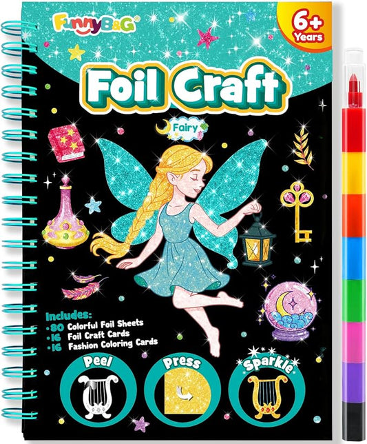 FUNNYB&G Foil Art Craft Kit for Kids, Sparkly Birthday Gift Toy for Girls | No Mess, Kids Ages 4-10 Create Sparkling Artwork, A Creative Gift for Birthdays, Holidays, Travel Activities,Screen-Free Fun