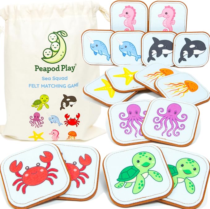 Felt Sea Creature Matching Game for Toddlers – Ocean Memory Game & Flash Cards – Soft and Safe for Ages 1+ – Montessori Preschool Learning Activity – Educational Sea Creature Toy for Girls & Boys