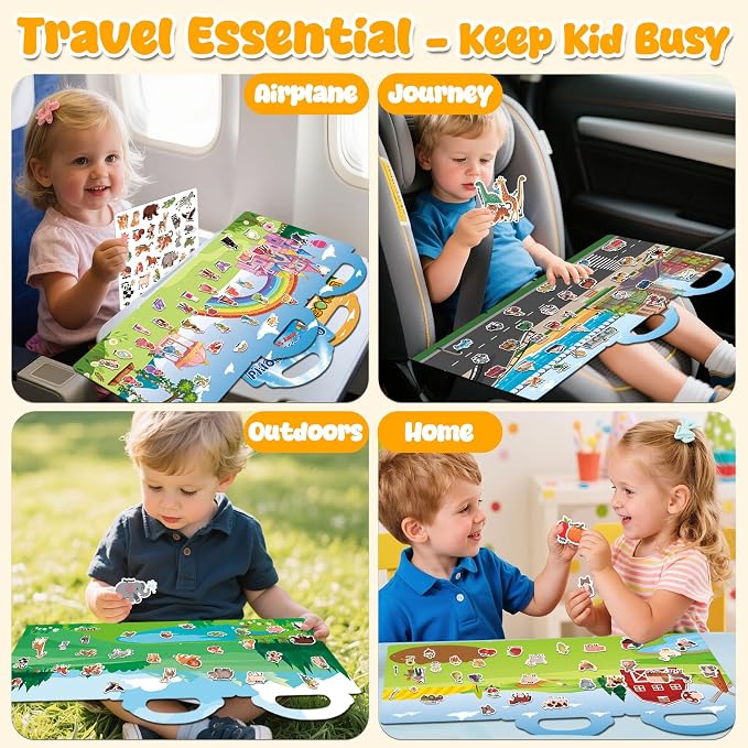 6 Sets Reusable Sticker Books for Toddlers 2-4 Years, Jelly Sticker Book for Kids, Travel Stickers Activity Book Travel Toys for Toddlers
