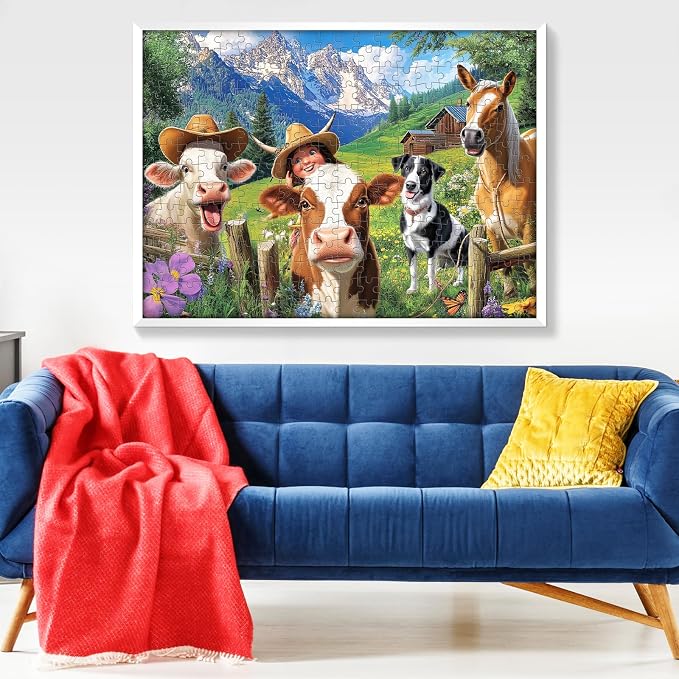 300 Pieces Puzzle for Adults Pasture Horse Animal Jigsaw Puzzle 300 Pieces | Farm Cow Puzzles for Kids Ages 8-10 Pet Lover Challenging Puzzles for Friends Family Activity Game Nights Gifts 20.5x15IN