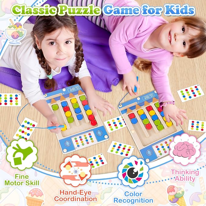 3 4 5 Year Old Boy Birthday Gift, Kids Magnetic Color Matching Puzzle Board | Montessori Toys for 3-5 Year Old Boys, Kids Autism Sensory Travel Toy for Plane, Wooden Maze Game for Girls Boy Brain Teaser
