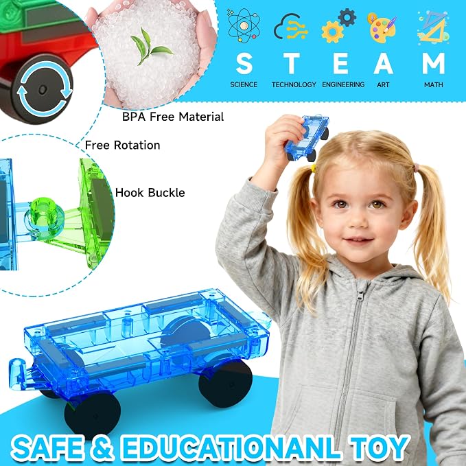 8 PCS Mini Magnetic Tiles Cars Construction Set, Magnetic Car Base | Compatiable with Mini Tiles, Magnet Building Blocks Expansion Set, Magnet Bricks Truck Toy for Boys & Girls