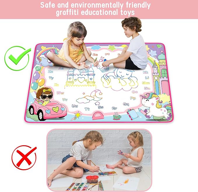 Magic Water Doodle Mat - Kids Painting Drawing Board, Gift Toy for Ages 2-9 | Perfect Water Doodle Mat - Kids Painting Drawing Board Toy, Color Magic Pens Deluxe Gift Set for Age 2-9 Girls Boys Toddlers