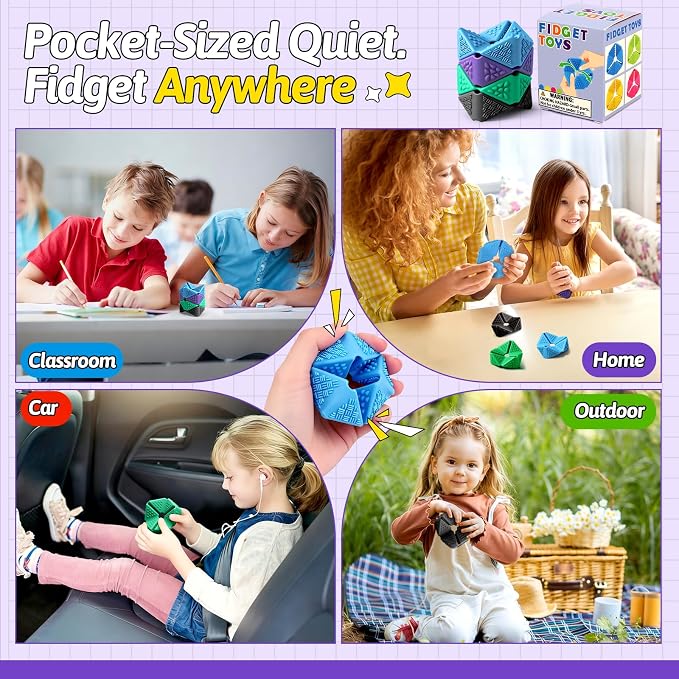 4PCS Sensory Flip Cube Fidget Toys, Quiet Fidget Toy for Kids & Adults | Hexagonal Silicone Sensory Toys for Teens,ADHD,Classroom Prizes,Office Desk Fidgets,Travel Toys,Party Favors,and Gift Ideas