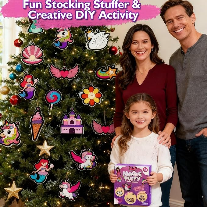 Magic Puffs 3D Art Craft, Princess & Unicorn Crafts for Kids, DIY Foam Texture Painting & Inflate Activity – Easy, Mess-Free Creative Fun, Ideal Christmas Birthday Gifts for Girls Boys Age 4-10