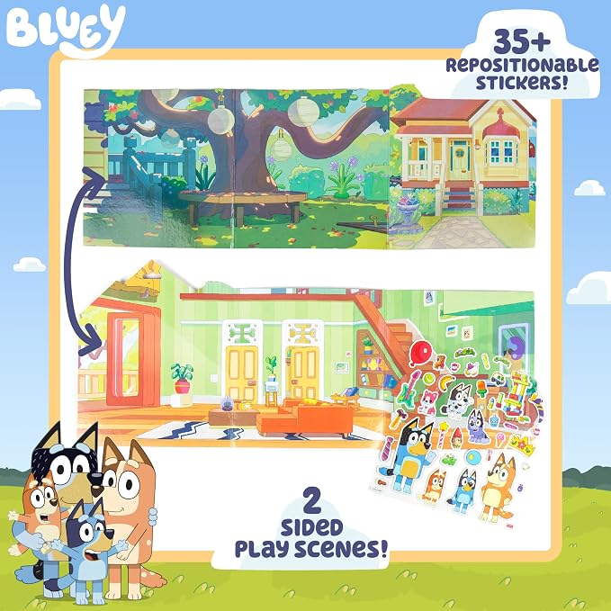 Horizon Group USA Bluey Sticker Playset, 2 Sticker Play Scenes, 35+ Reusable Puffy Bluey Repositionable Stickers for Kids, Perfect for Travel, Screen-Free Fun