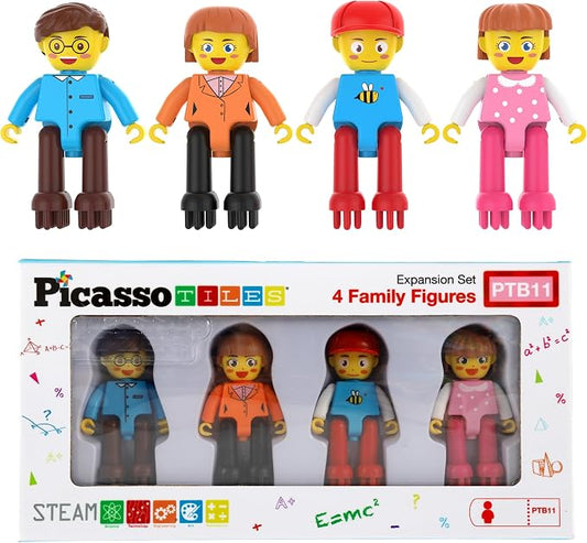 Picasso Toys Hedgehog Blocks 4 Family Action Character Figures Toddler Toy Construction Building Tile Block Expansion Pack Educational Add-on STEM Learning Smart Game Kit Toys Pretend Playset Age 3+