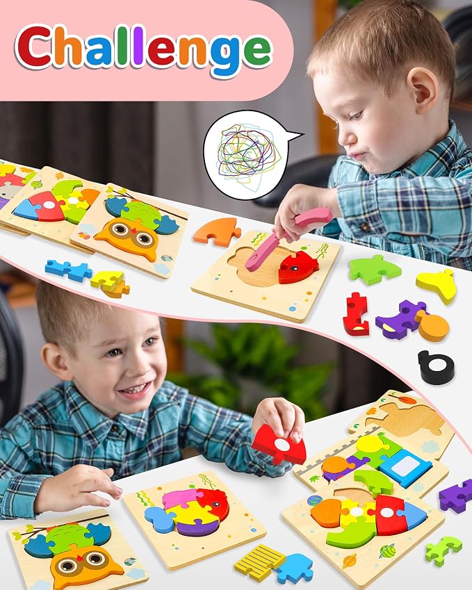 Wooden Toddler Puzzles Gifts Montessori Toys for 1 2 3 Years Old Boys Girls | 12 Vehicle Shape Puzzles, Boy Birthday Gift, Montessori Toys Educational Blocks for Toddlers 1-3, 2-4, Baby Learning Toys