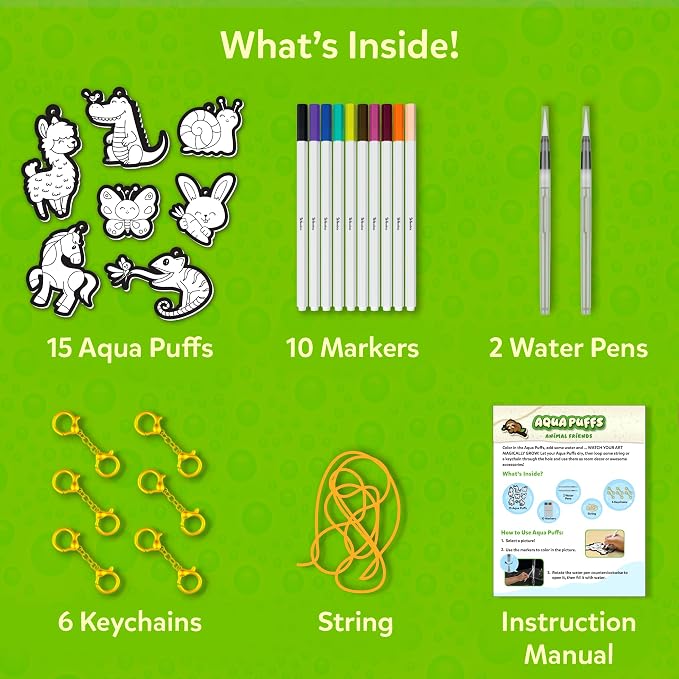 Skillmatics Aqua Puffs Animals, Art & Craft, Paint by Number, Gift for Kids | DIY Puffy Keychains, Screen-Free, Mess-Free Activity, Travel & Creative Kit for Girls & Boys Ages 4, 5, 6, 7, 8, 9, 10