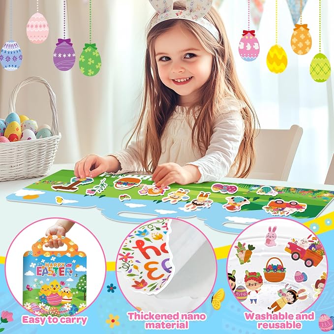 2 Pack Easter Reusable Sticker Books for Kids 2-4, Activities Books for Toddlers 1-3, Arts and Crafts Removable Jelly Stickers for Girls Boys, Travel Toys Holiday Gifts Easter Basket Stuffers