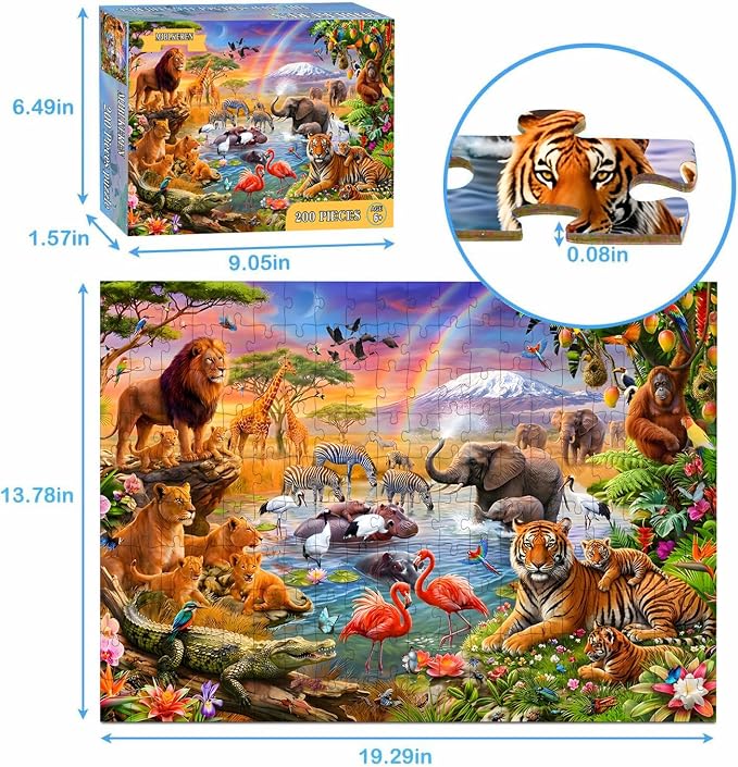 Puzzles for Kids Ages 6-8 8-10 - 200 Piece Puzzles - Animal World Puzzle | 200 Piece Puzzles for Kids.Puzzles for 6 7 8 9 10 11 12 years old boys and girls.Learning Puzzle Toy.jigsaw puzzle 200 pieces