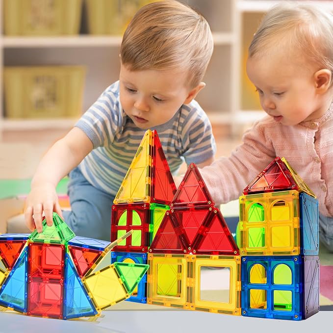 Magnetic Tiles Kids Magnetic Blocks 32PCS Building Sets for Kids Ages 3+ | Magnetic Blocks Sensory Montessori Toys Set All Pieces with Magnets, Ideal STEM Educational Construction Gifts