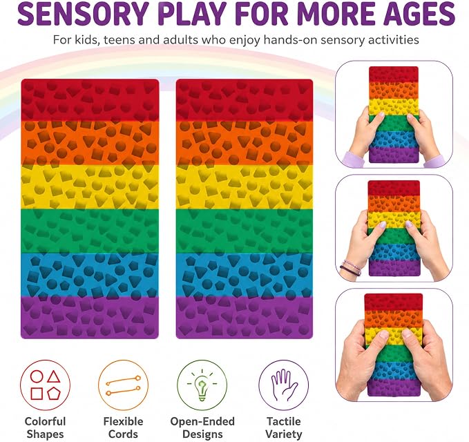 2 Pack Sensory Activity Board, Stress Relief Silicone Quiet Toddler Sensory Toy, Silicone Sensory Activity Board, ADHD & Autism Sensory Toys for Kids & Adults |with a Travel Bag & 24 Strin(A)
