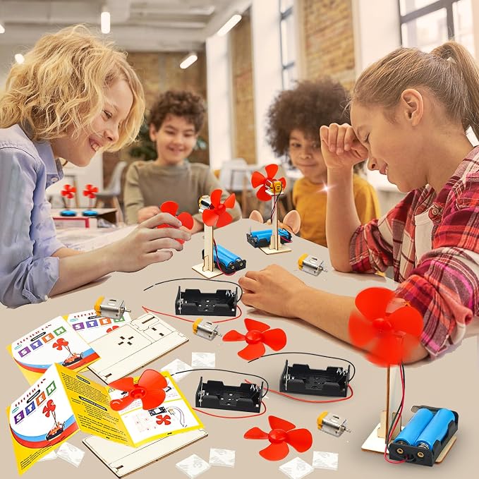 6 STEM Science Kits for Kids Age 8-12, Classroom Electric Fan Circuit Kit | Science Party Favors Bulk, Building Toys for 6-8 8-13 Year Girls Boys Gifts, Wood Crafts Experiments Activities Projects